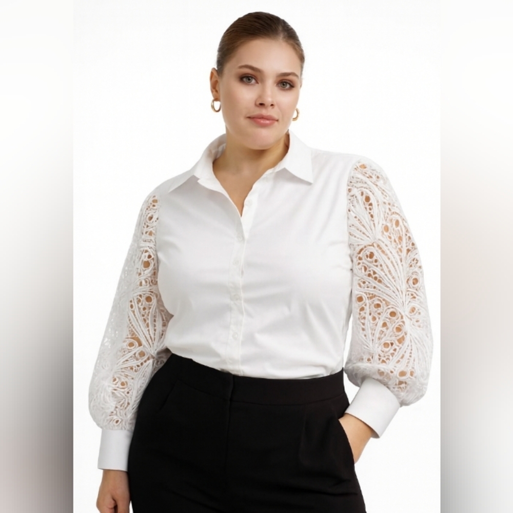BloomChic Blouse with Eyelet Sleeves White 26 - Picture 11 of 11
